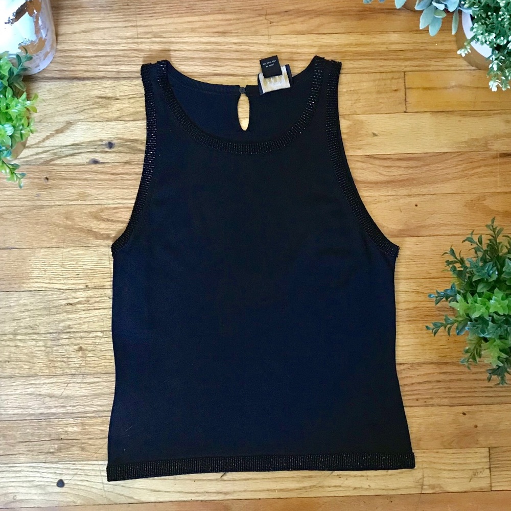 Oscar de la Renta Knit Beaded Trim Top